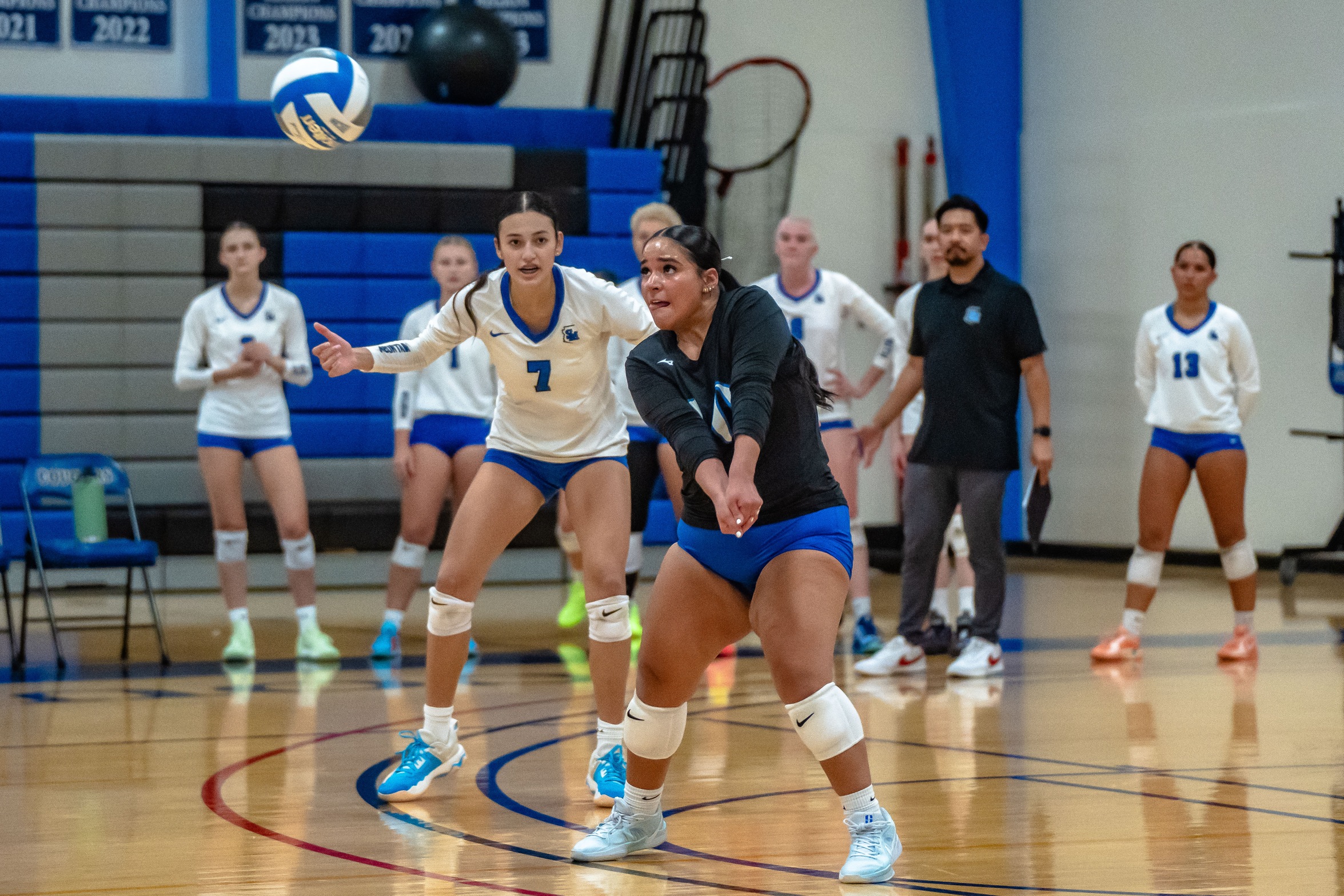 Freshman Ava Moreno digs the ball in a match with Pima CC on Sept. 5, 2025. 