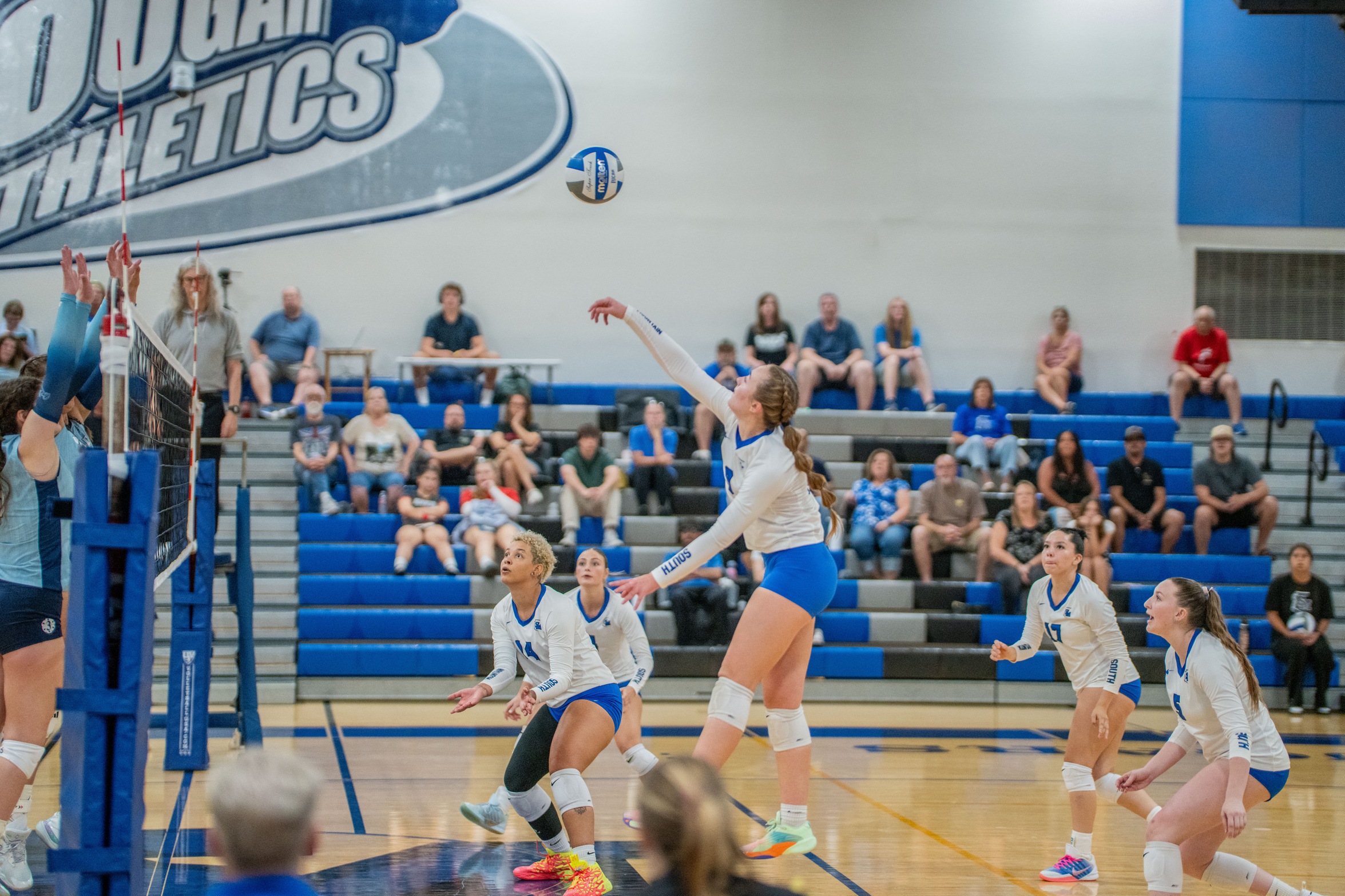 Sophomore Alyssa Szymanski attacks the ball in a match with Pima CC on Sept. 5, 2025. 
