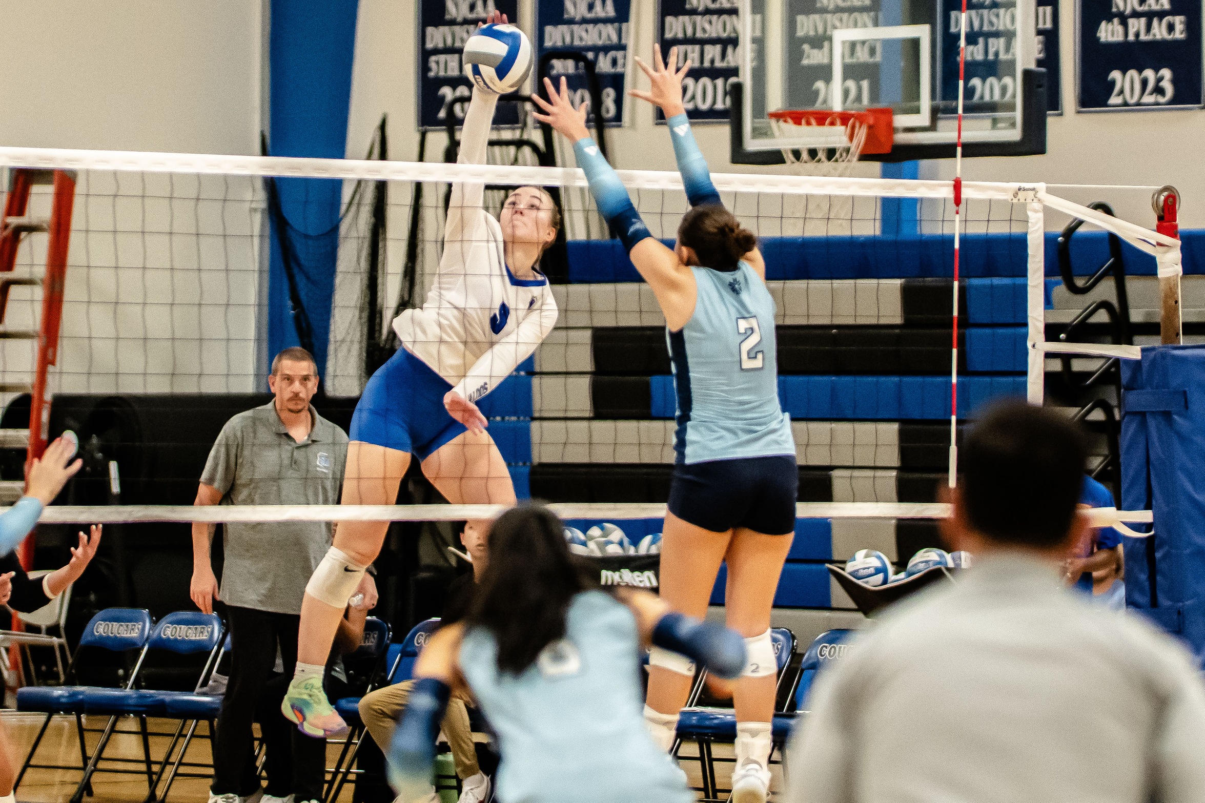 Sophomore Alyssa Szymanski attacks the ball in a match with Pima CC on Sept. 5, 2025. 